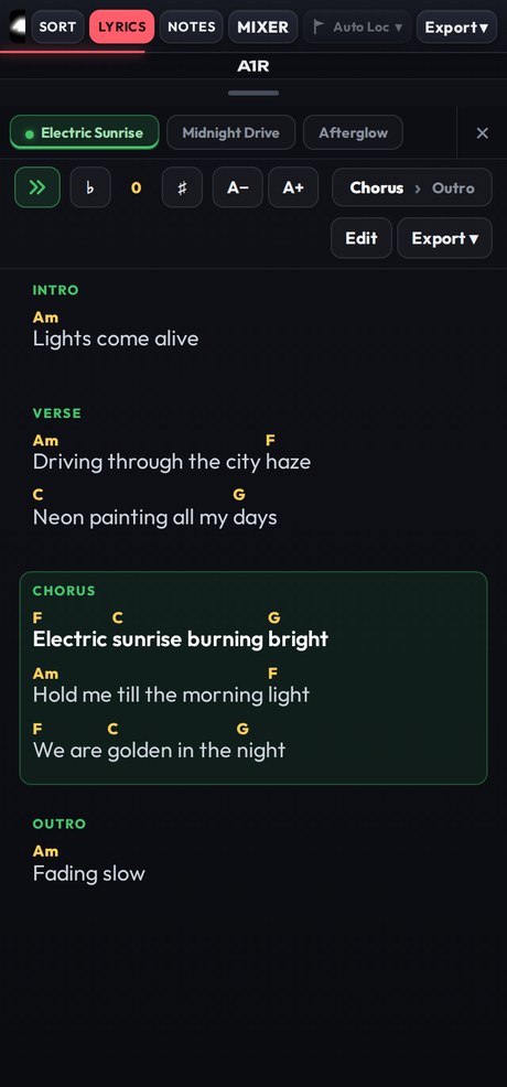 A1R MAX lyrics on a phone