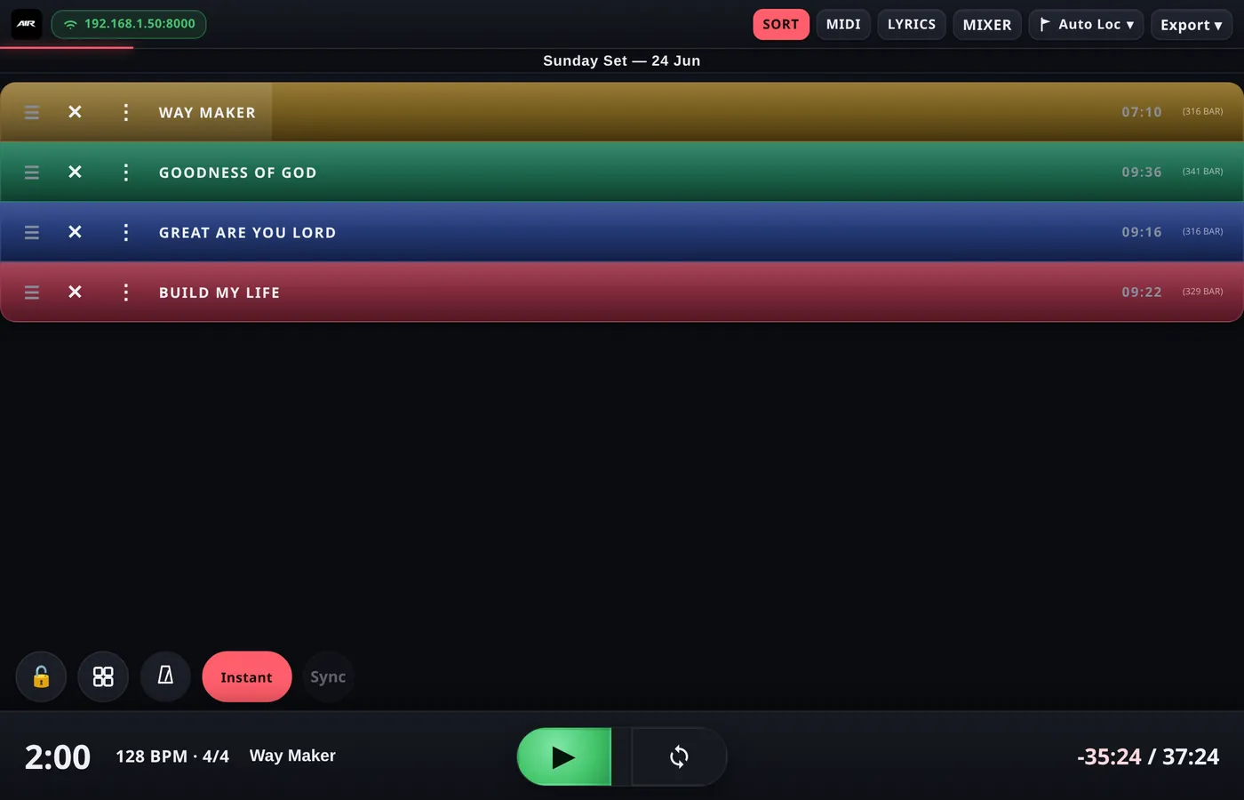 Drag to reorder, hide songs, or open the per-song menu.